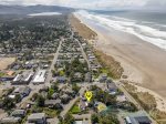 Aerial perspective of the home and Manzanita Beach.
